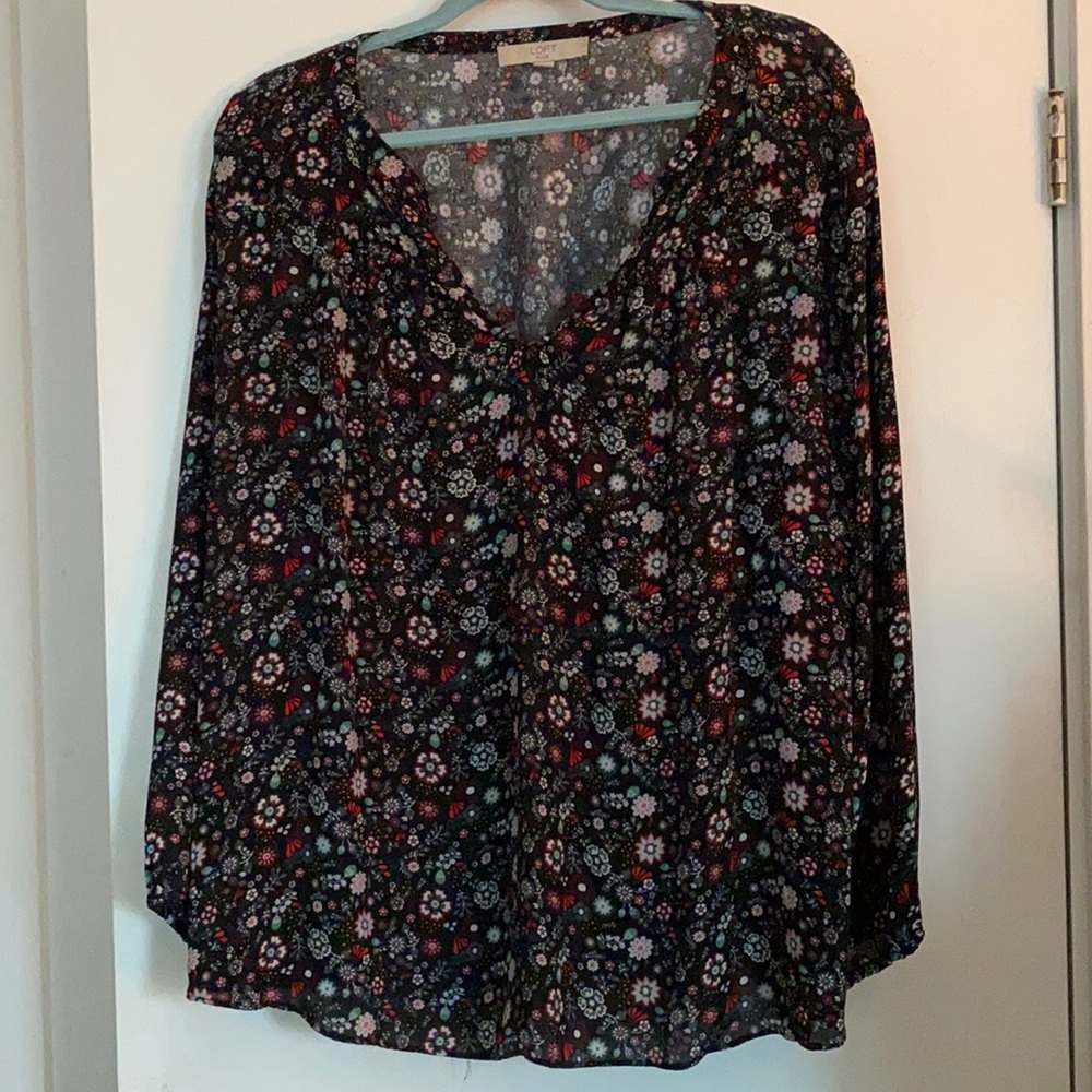 Loft Long Sleeve Floral Print Top Key Hole Detail